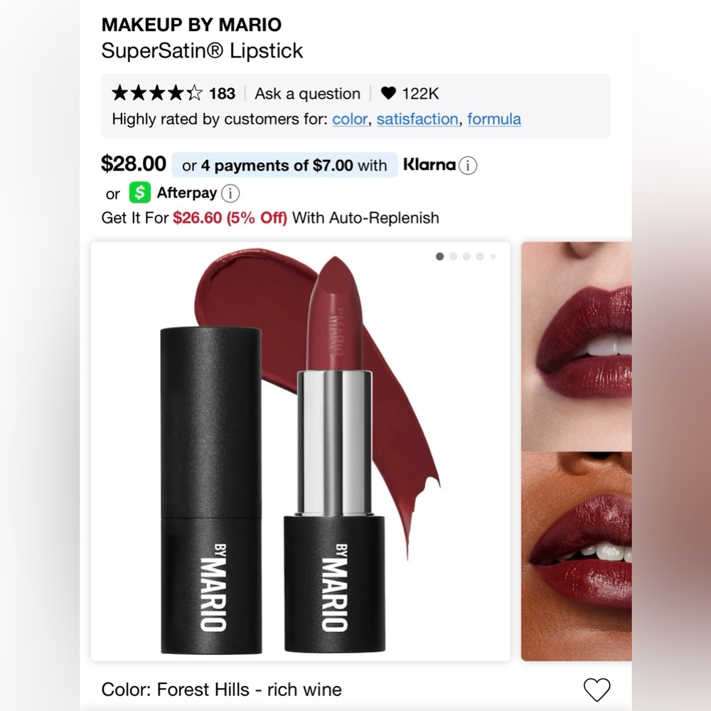 MAKEUP BY MARIO SUPERSATIN LIPSTICK - Color: Forest Hills